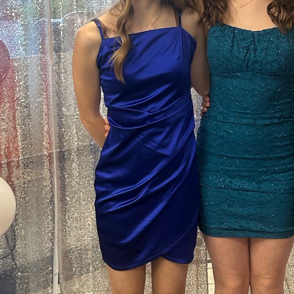 Emerald Sundae Blue Asymmetrical Ruched Bodycon Mini Dress